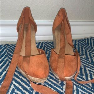 Suede ballerina tie up heels